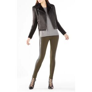 BCBGMaxAzria Charlie Black Zip Front Leather Faux Fur Moto Jacket size Med NWT